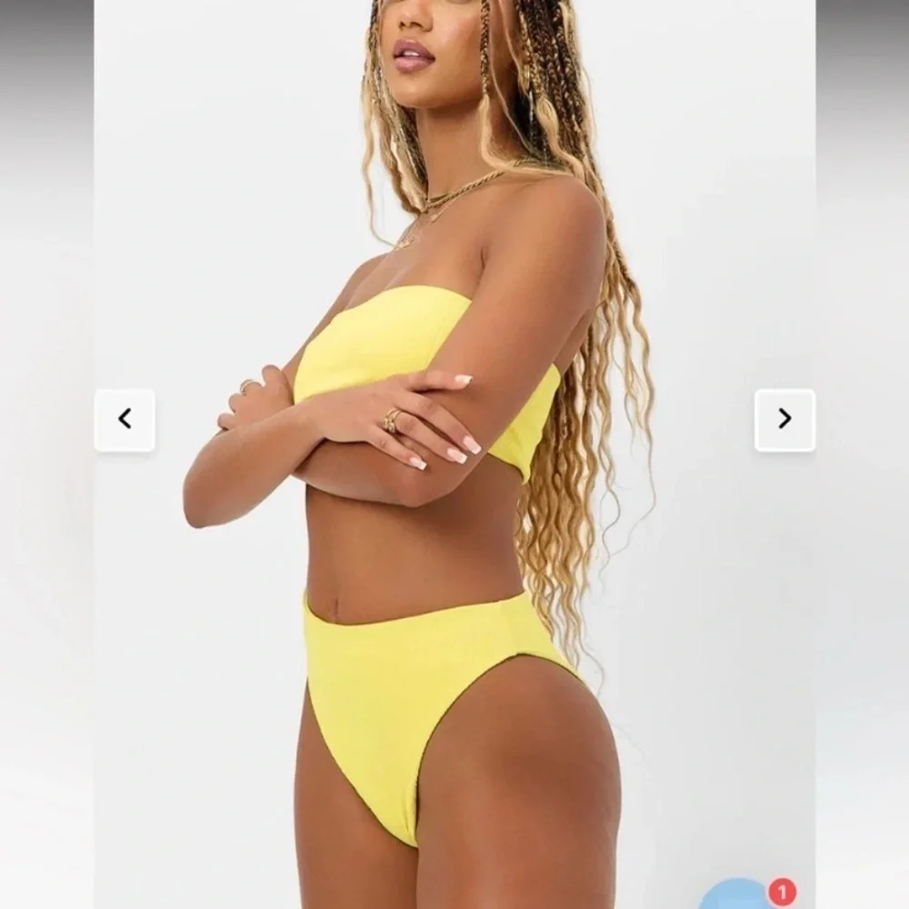 New! Frankie’s bikinis plisse cheeky bottoms Pina colada yellow 10752